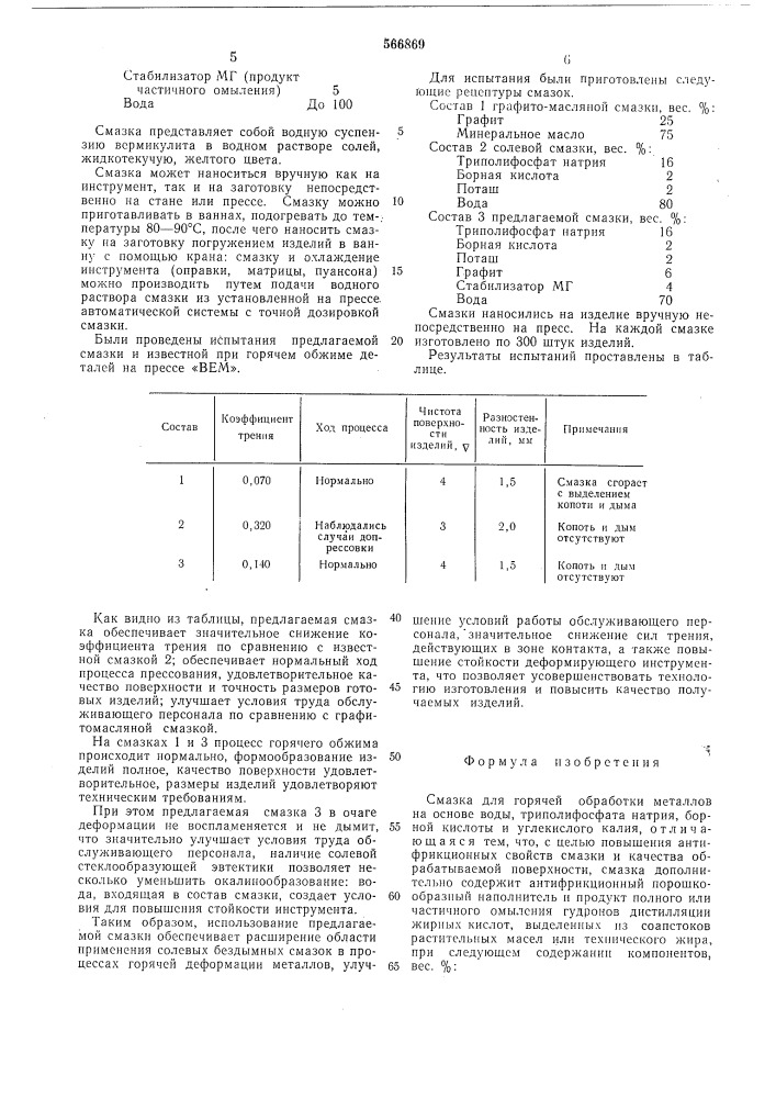 Смазка для горячей обработки металлов (патент 566869)