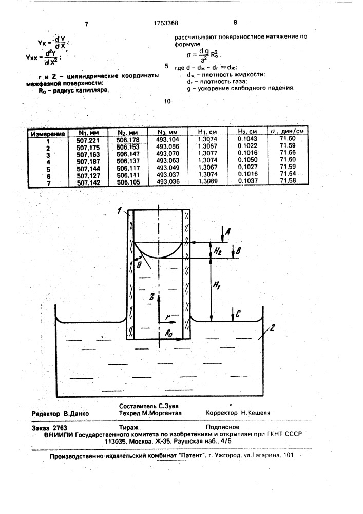 Способ определения поверхностного натяжения жидкостей (патент 1753368)