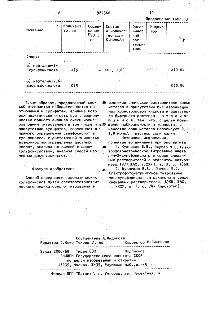 Способ определения ароматических сульфокислот (патент 924566)