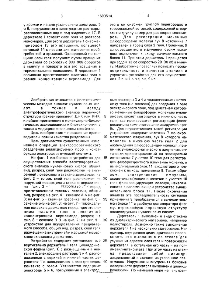 Способ электрофоретического анализа нуклеиновых кислот и устройство для его осуществления (патент 1693514)