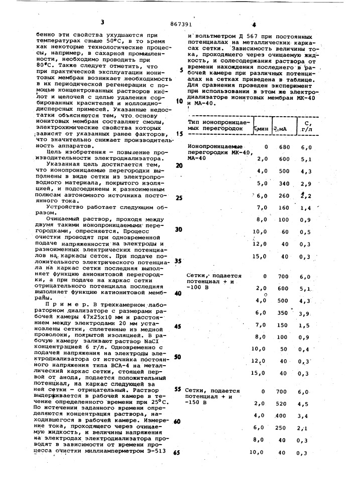 Электродиализатор (патент 867391)