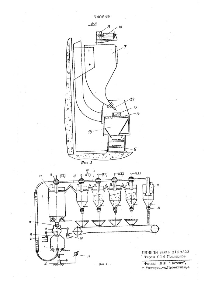 Установка для пневматического транспортирования сыпучих материалов (патент 740649)