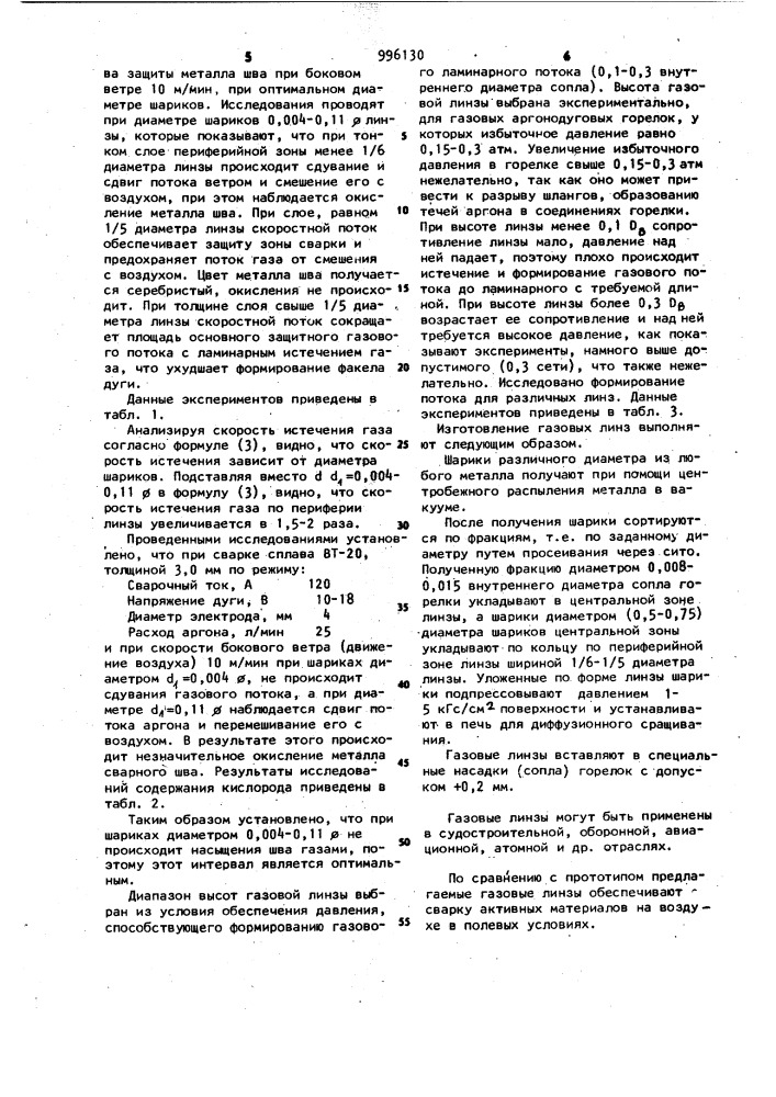 Газовая линза к горелкам для сварки в среде защитных газов (патент 996130)