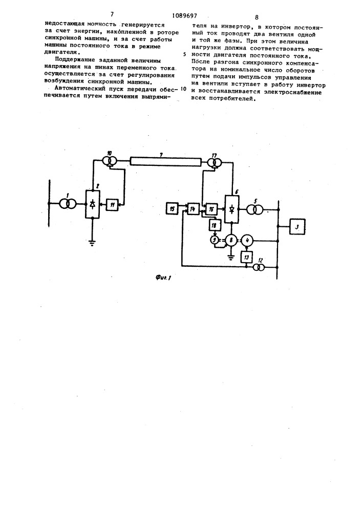 Способ регулирования инверторной преобразовательной подстанции ведомой синхронной машиной (компенсатором) (его варианты) (патент 1089697)
