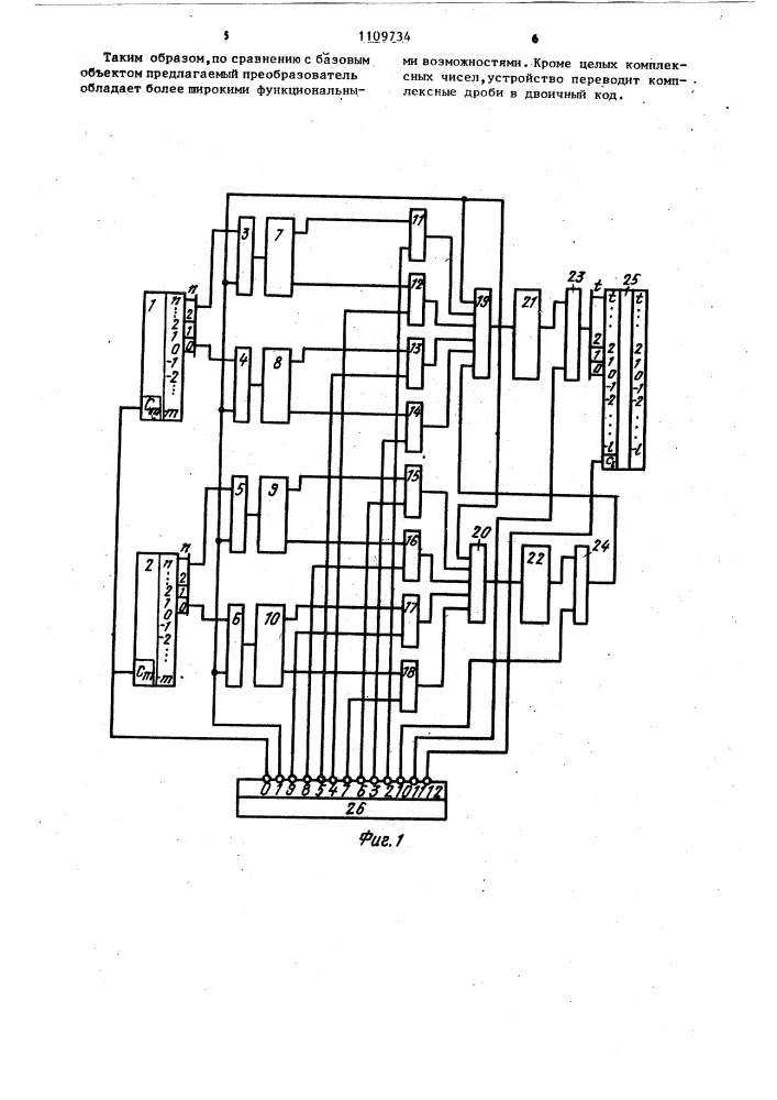 Преобразователь комплексных чисел в двоичный код (патент 1109734)
