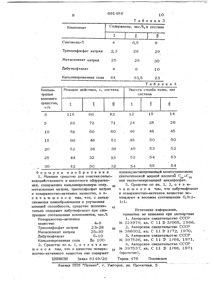 Моющее средство для очистки сельскохозяйственного и молочного оборудования (патент 691486)