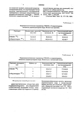 Диагностическое средство для радионуклидного исследования секреторной функции почек (патент 2004252)