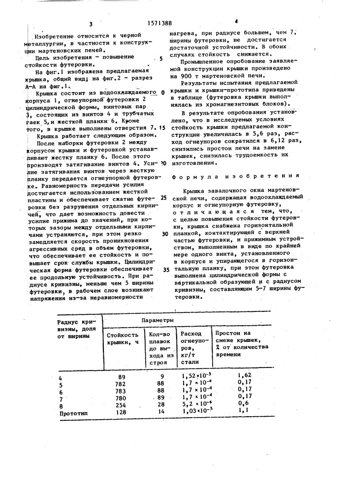 Крышка завалочного окна мартеновской печи (патент 1571388)