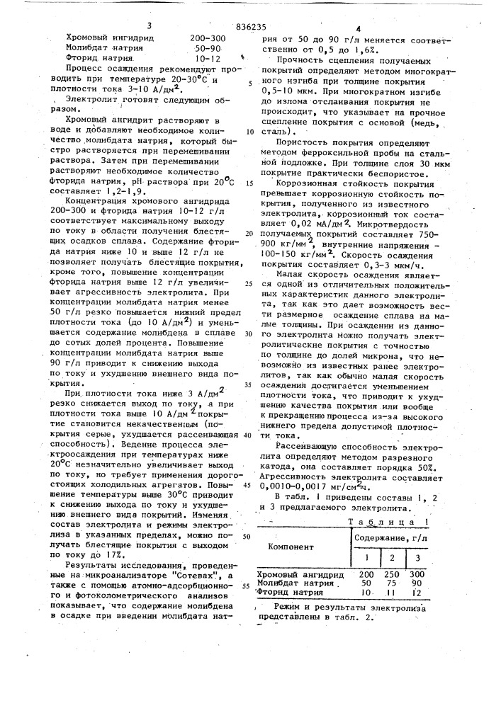 Электролит для осаждения покрытийиз сплава xpom-молибден (патент 836235)