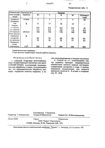 Способ отделки кругловязаных трикотажных полотен из шерстяной пряжи (патент 2002871)