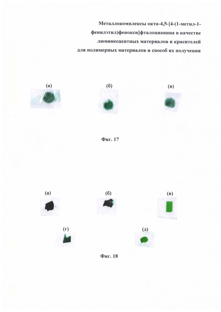 Металлокомплексы окта-4,5-[4-(1-метил-1-фенилэтил)фенокси]фталоцианина в качестве люминесцентных материалов и красителей для полимерных материалов и способ их получения (патент 2641743)