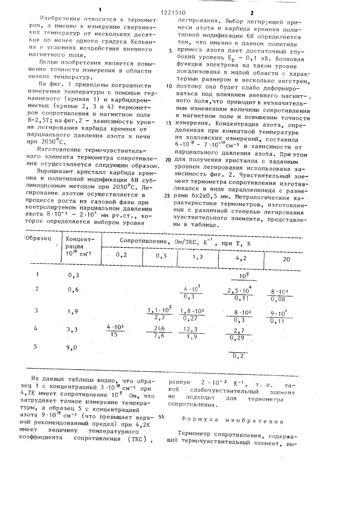 Термометр сопротивления (патент 1221510)