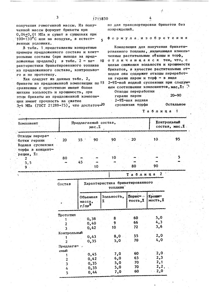 Композиция для получения брикетирования топлива (патент 1715830)