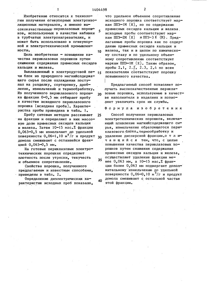 Способ получения периклазовых электротехнических порошков (патент 1404498)