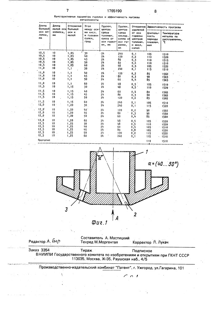 Сводовая газокислородная горелка мартеновской печи (патент 1765190)