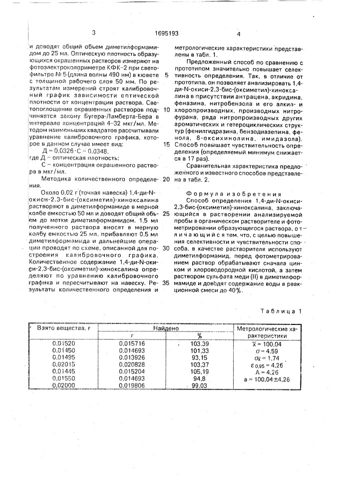 Способ определения 1,4-ди-n-окиси-2,3-бис-(оксиметил)- хиноксалина (патент 1695193)