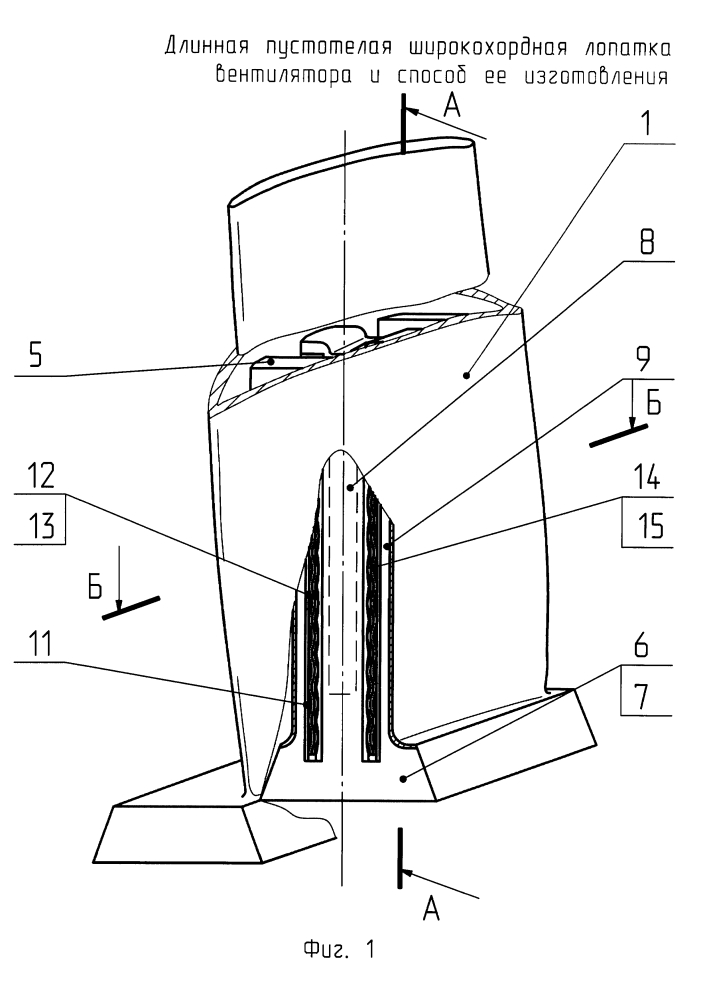 Длинная пустотелая широкохордная лопатка вентилятора и способ ее изготовления (патент 2626523)