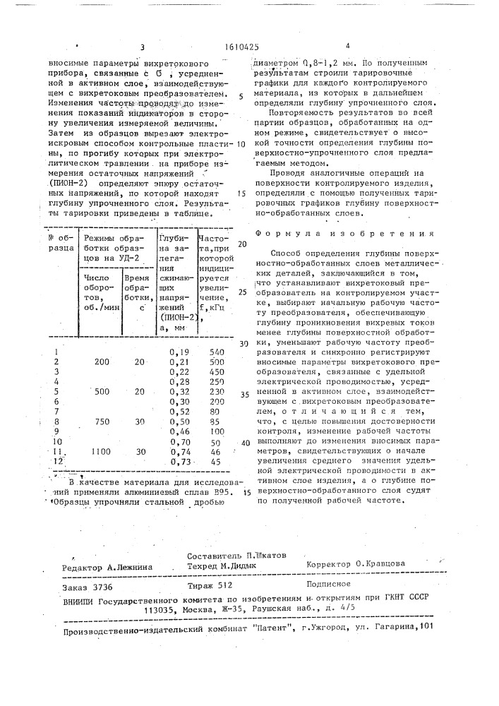 Способ определения глубины поверхностно-обработанных слоев металлических деталей (патент 1610425)