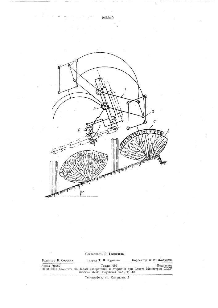 Механизм навески режущего аппарата для подрезки кустарников (патент 246949)