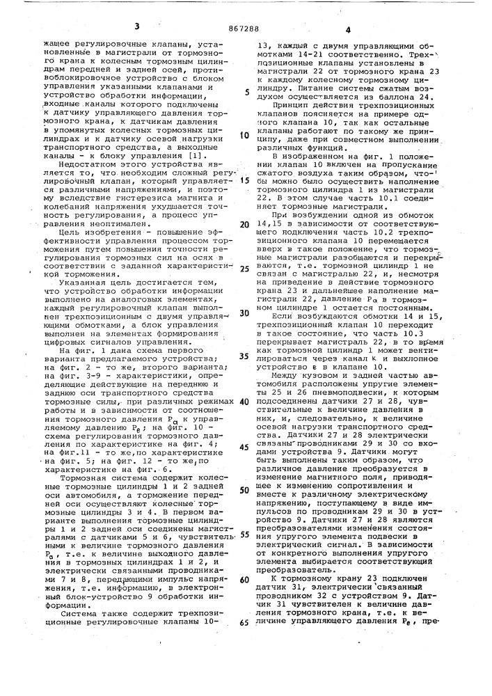 Устройство для регулирования силы торможения транспортного средства (патент 867288)