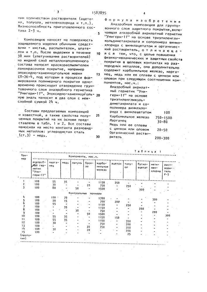 Анаэробная композиция для грунтовочного слоя защитного покрытия (патент 1587895)