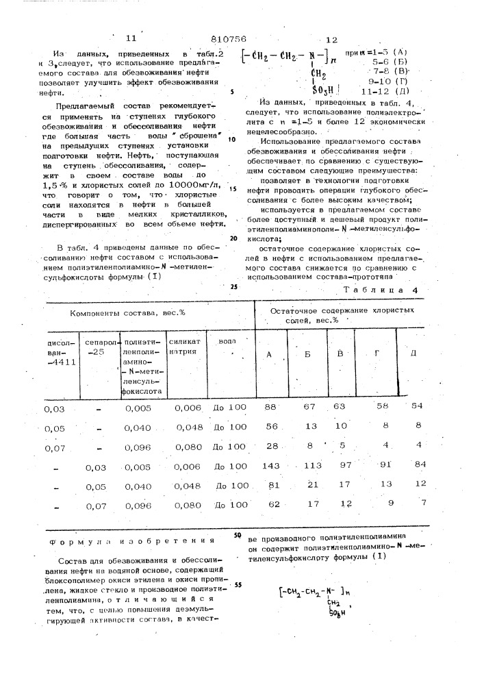 Состав для обезвоживания и обес-соливания нефти (патент 810756)