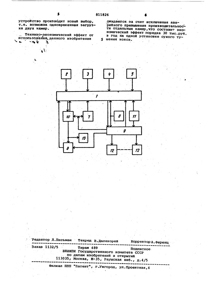 Устройство для управления процессом загрузки установки сухого тушения кокса (патент 811826)