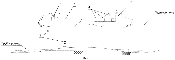 Двухплатформенный комплекс плавучих средств для строительства, ремонта и обследования морских трубопроводов и сооружений в ледовых условиях (патент 2562817)