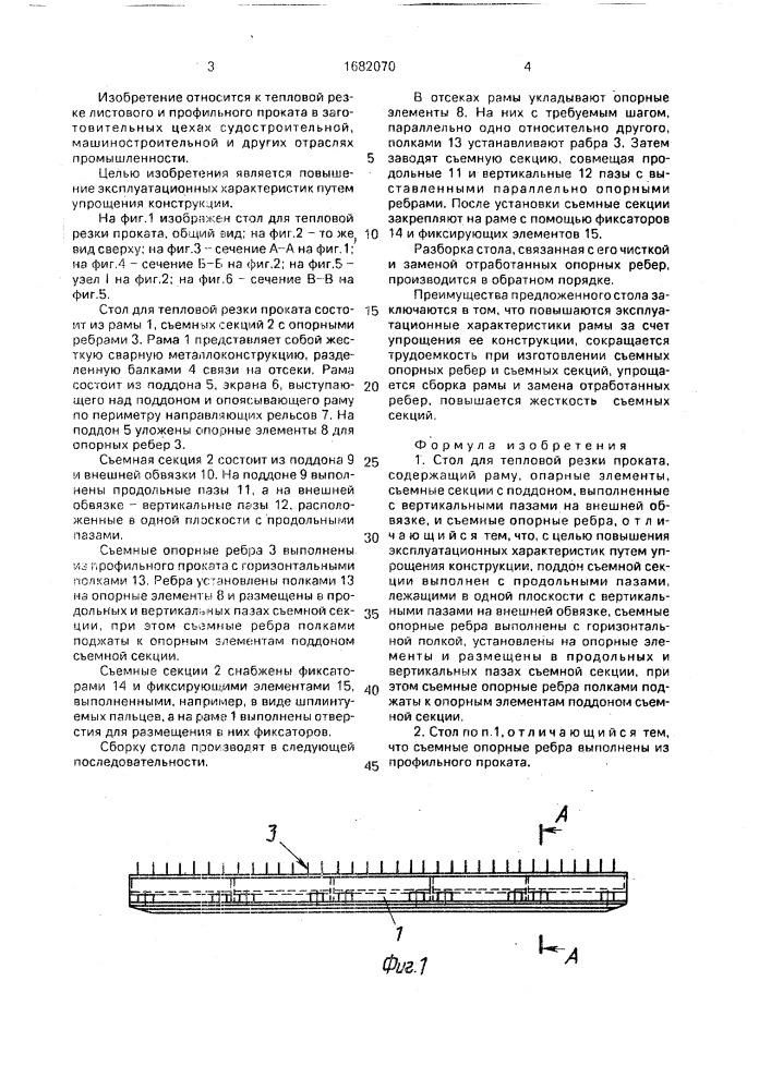 Стол для тепловой резки проката (патент 1682070)