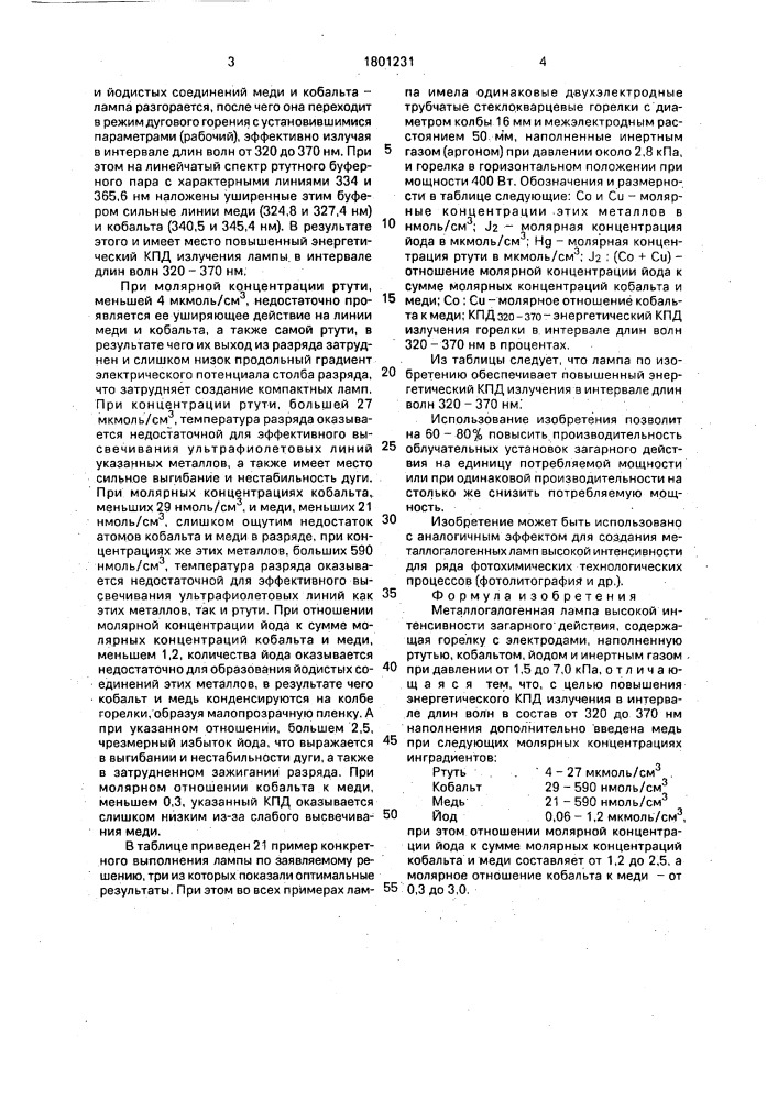 Металлогалогенная лампа (патент 1801231)