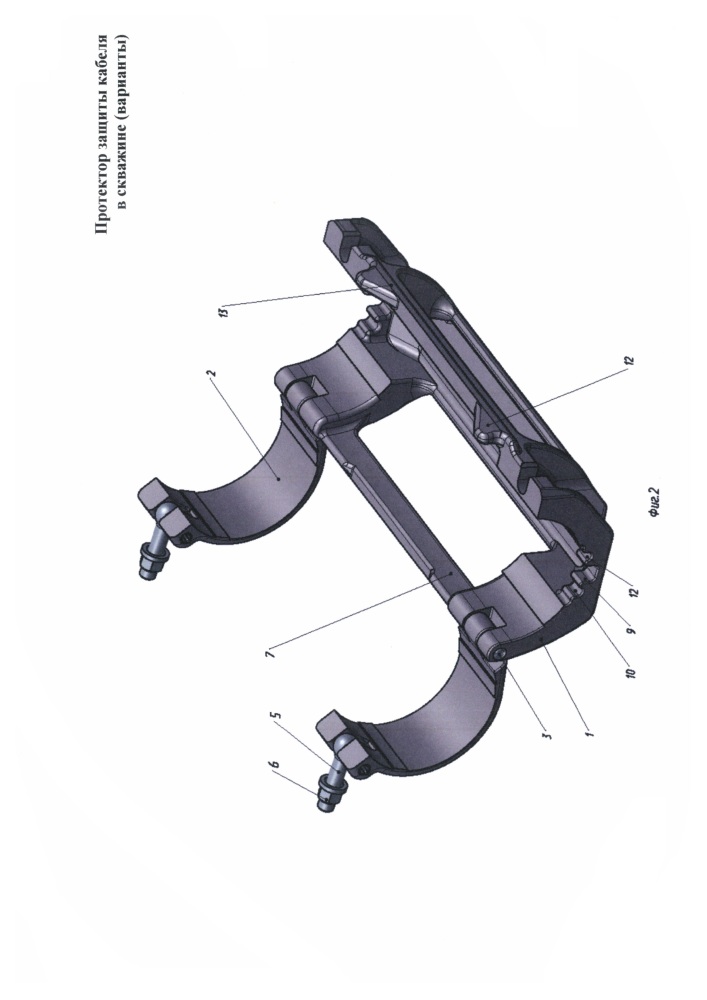 Протектор для защиты силового кабеля в скважине (варианты) (патент 2614178)