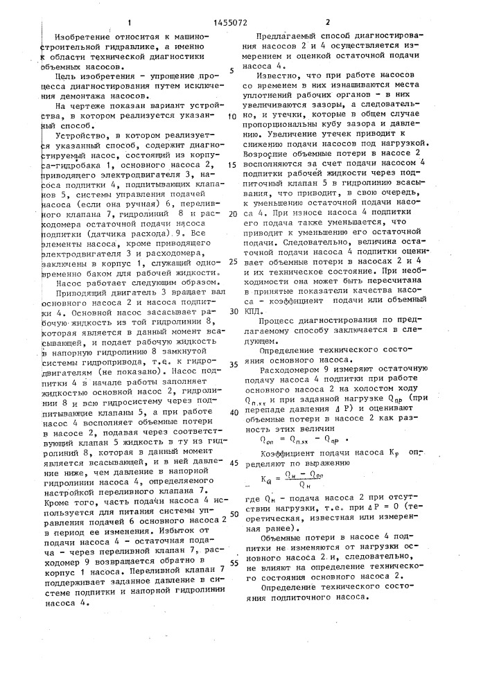 Способ диагностирования объемных насосов (патент 1455072)