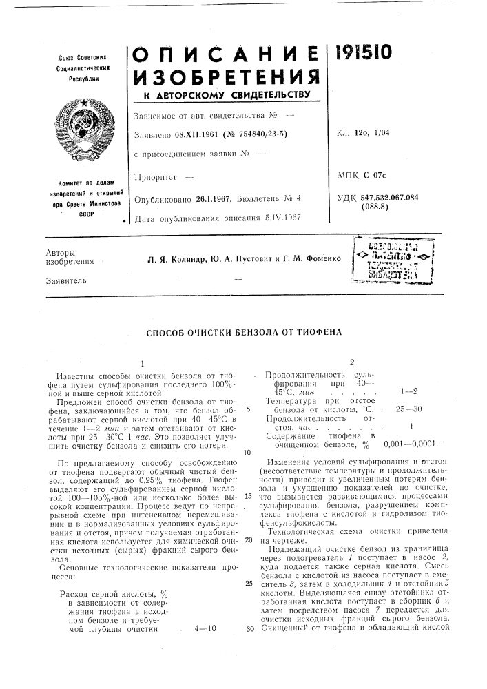 Л. я. коляндр, ю. а. пустовит и г. м. фоменко' cqira::],;; rj \ о aikutire-o-fу7-.,'""г!7' i1 ' '•-'•а*"''-•••. *! i_m/v':&gt;&amp;)':.'..\ iспособ очистки (патент 191510)