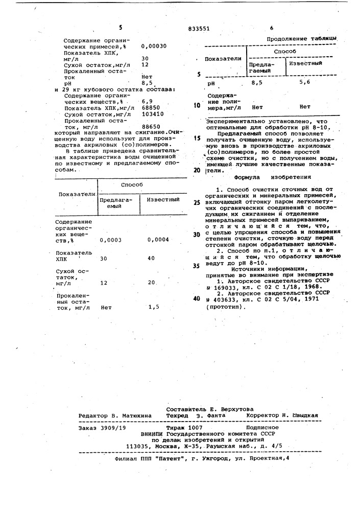 Способ очистки сточных вод (патент 833551)