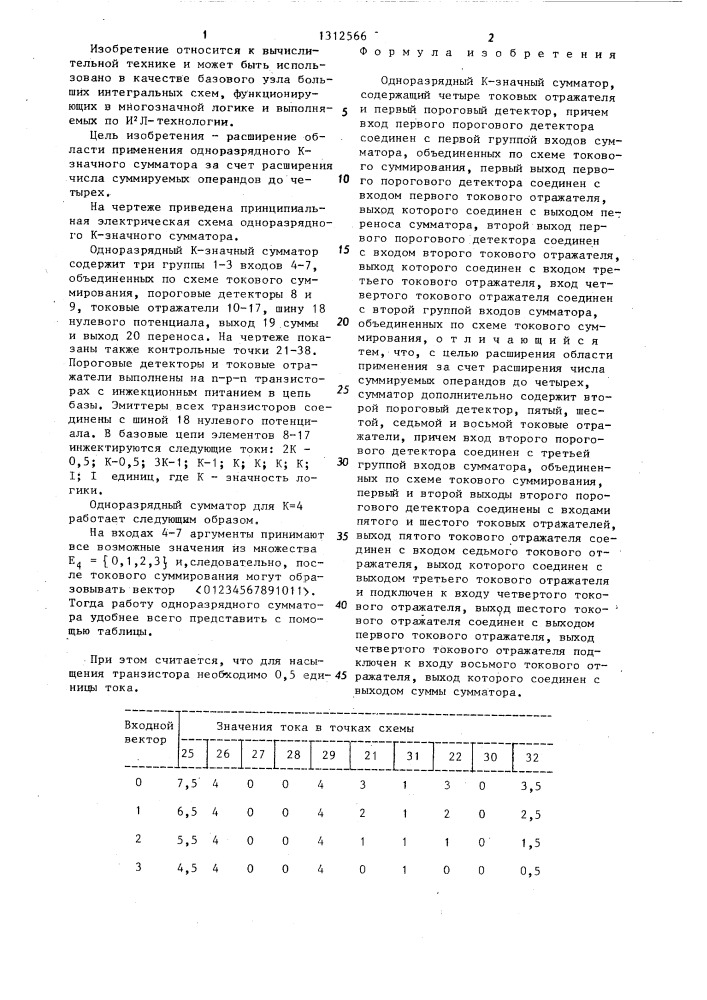 Одноразрядный к-значный сумматор (патент 1312566)