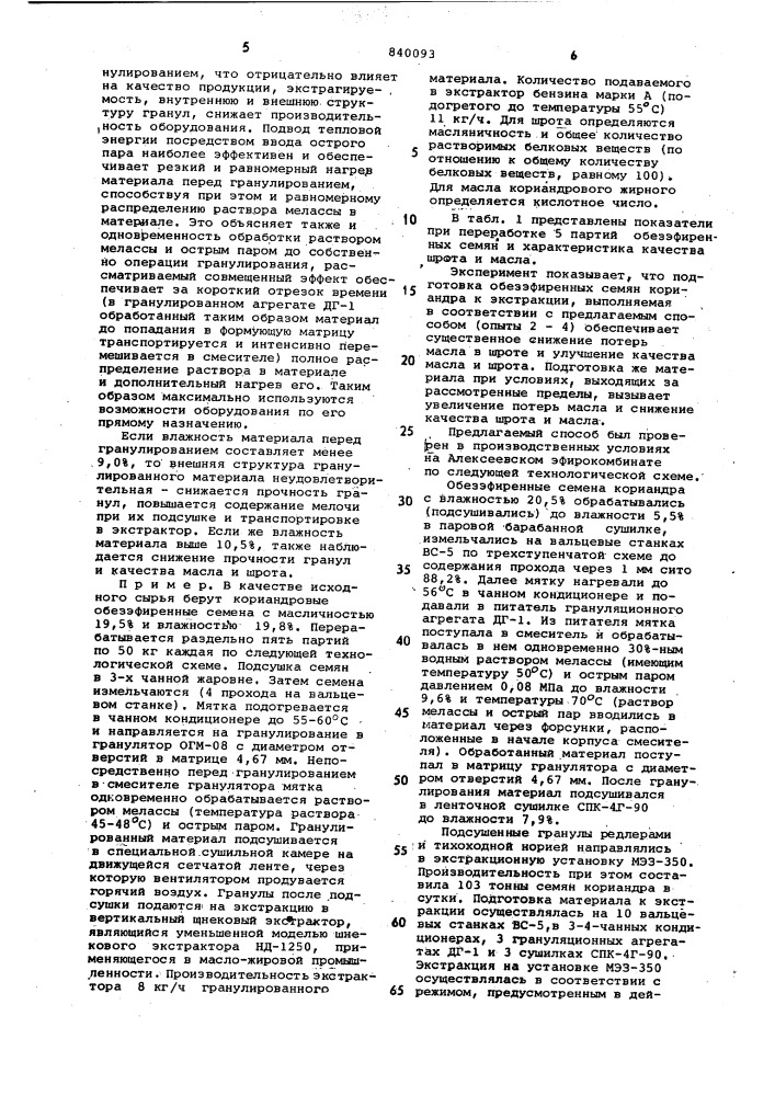 Способ подготовки обезэфиренныхсемян кориандра k экстракции (патент 840093)