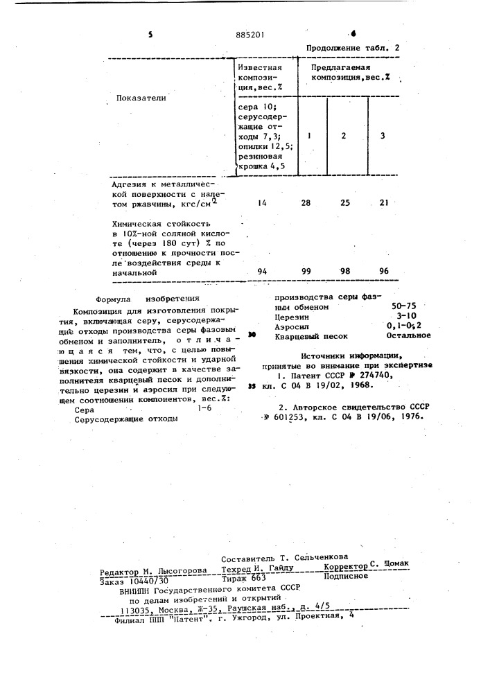 Композиция для изготовления покрытия (патент 885201)