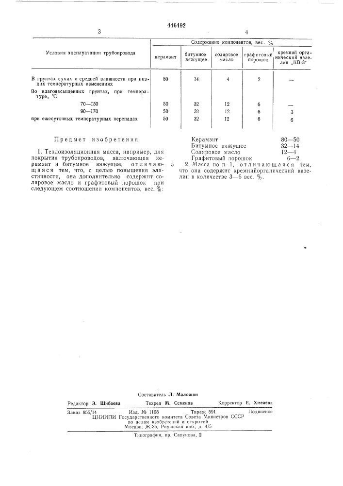 Теплоизоляционная масса (патент 446492)