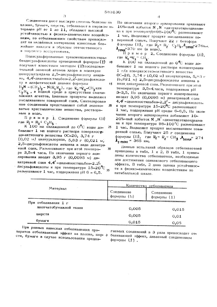 Полисульфированные триазиниламиностильбеновые соединения в качестве оптических отбеливателей для хлопка, шерсти, бумаги в интервале рн от 1 до 11 (патент 583130)