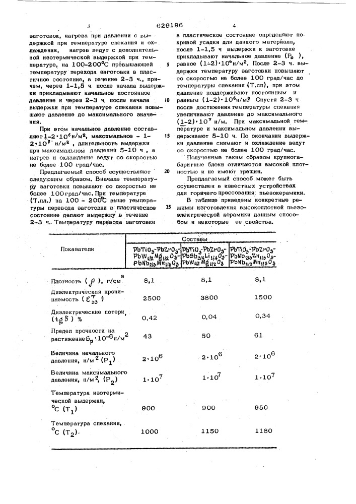 Способ изготовления высокоплотной пьезоэлектрической керамики (патент 629196)