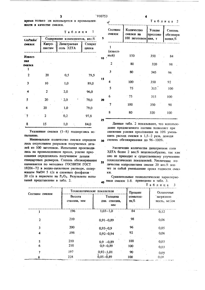 Смазка для холодного выдавливания алюминия (патент 910753)