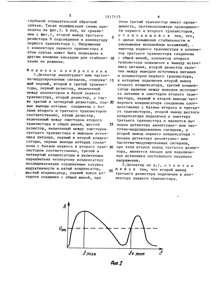 Детектор амплитудноили частотно-модулированных сигналов (патент 1517115)