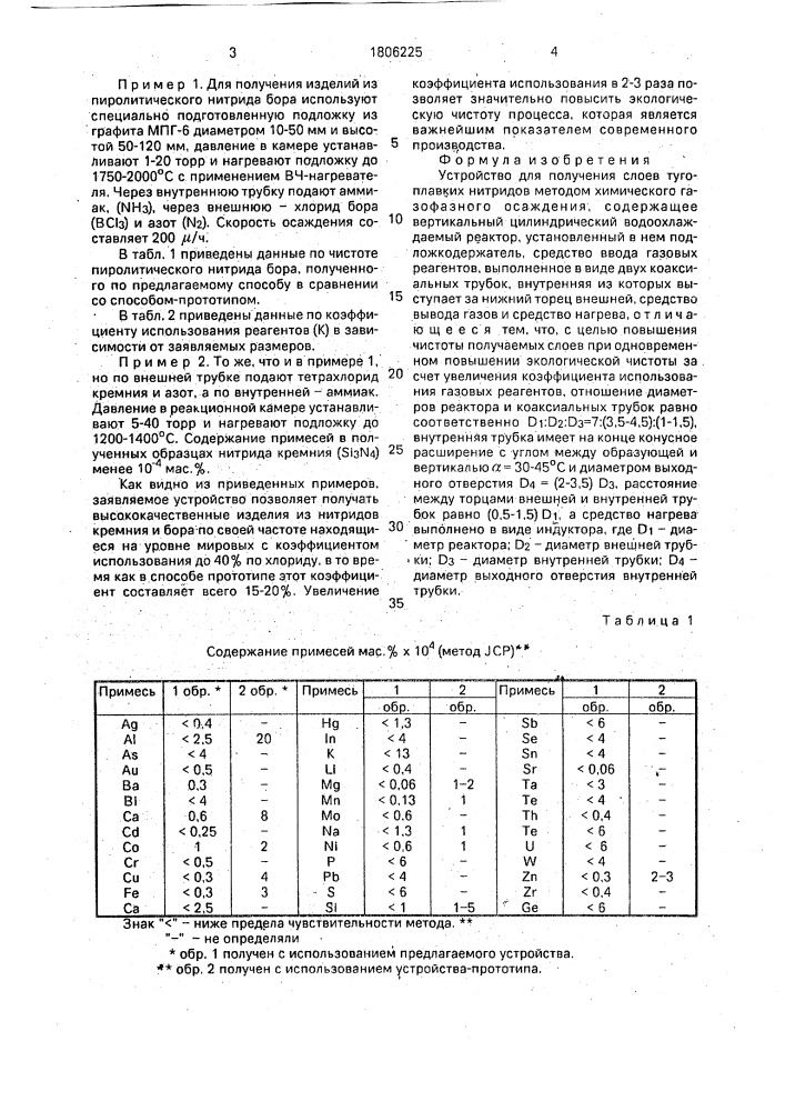 Устройство для получения слоев тугоплавких нитридов методом химического газофазного осаждения (патент 1806225)