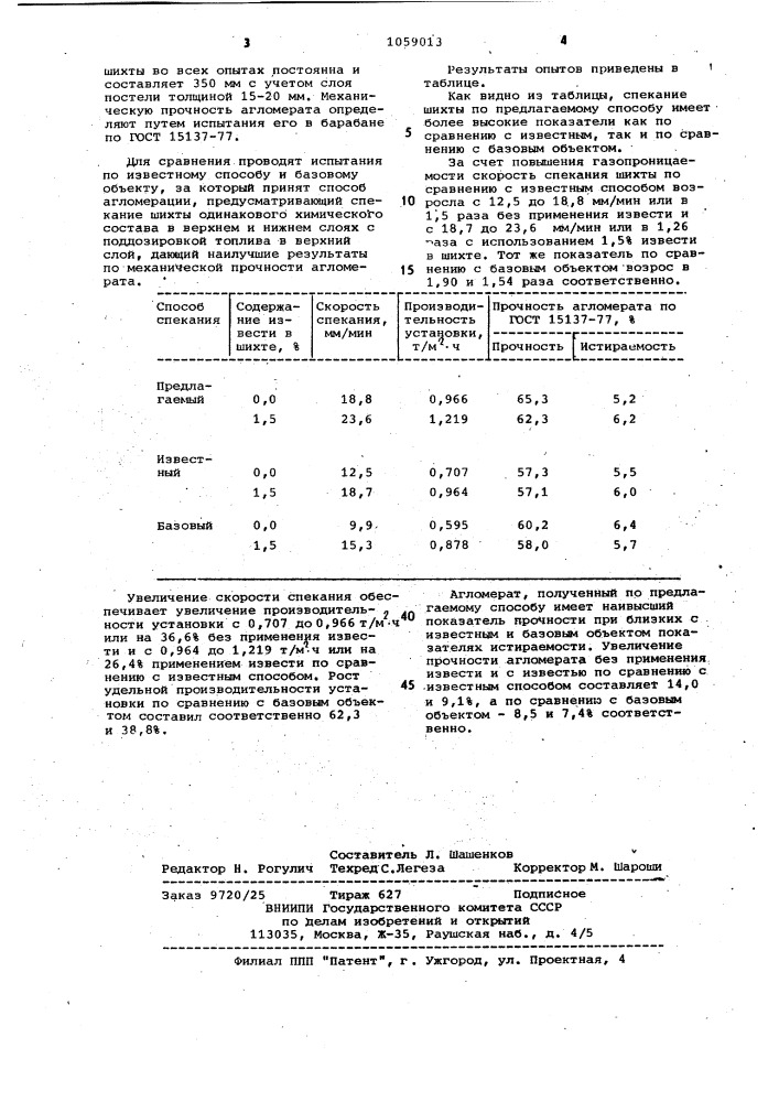 Способ производства агломерата (патент 1059013)