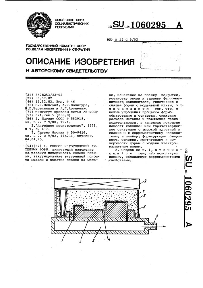 Способ изготовления литейных форм (патент 1060295)