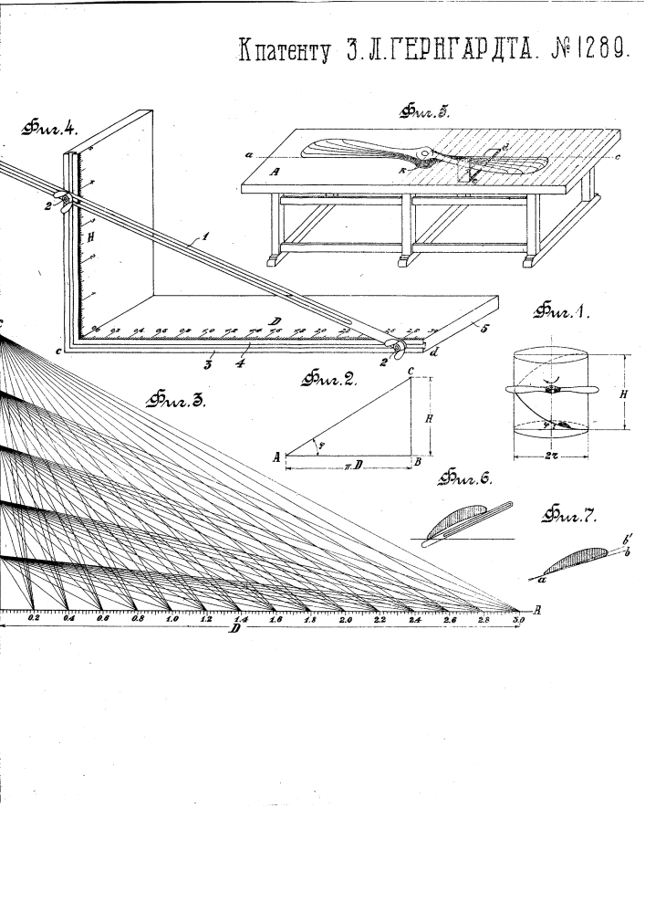 Прибор для определения геометрического шага воздушного винта и для проверки его симметрии (патент 1289)