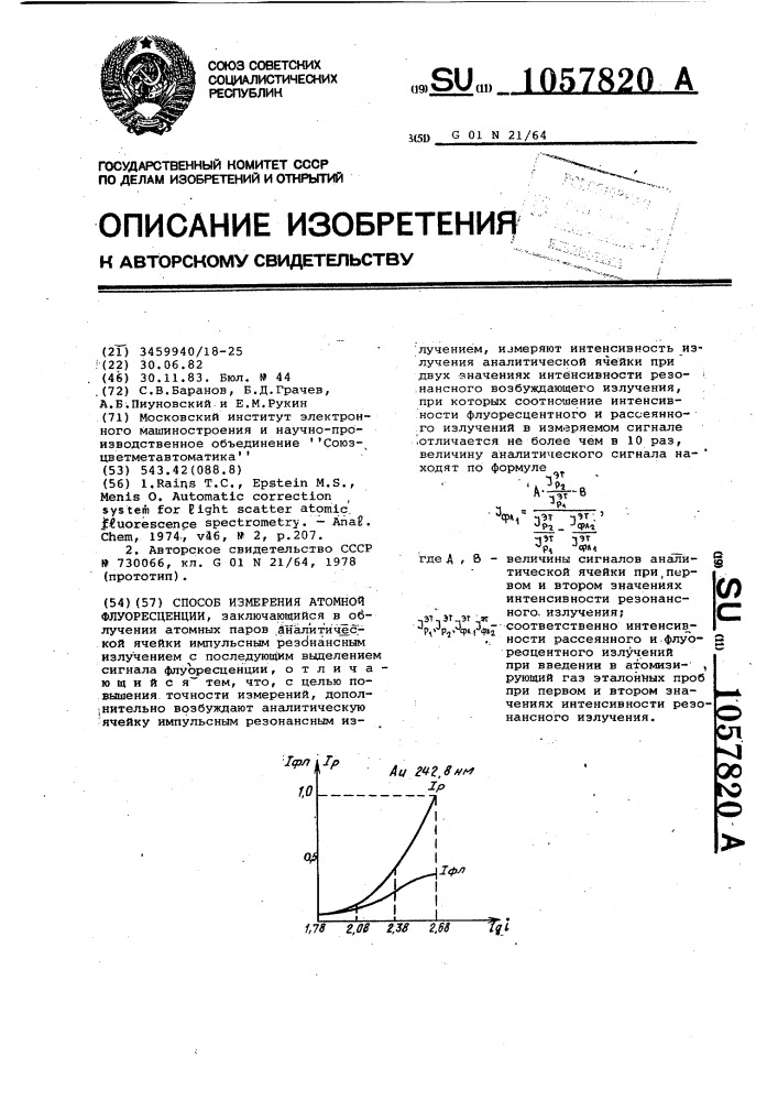 Способ измерения атомной флуоресценции (патент 1057820)