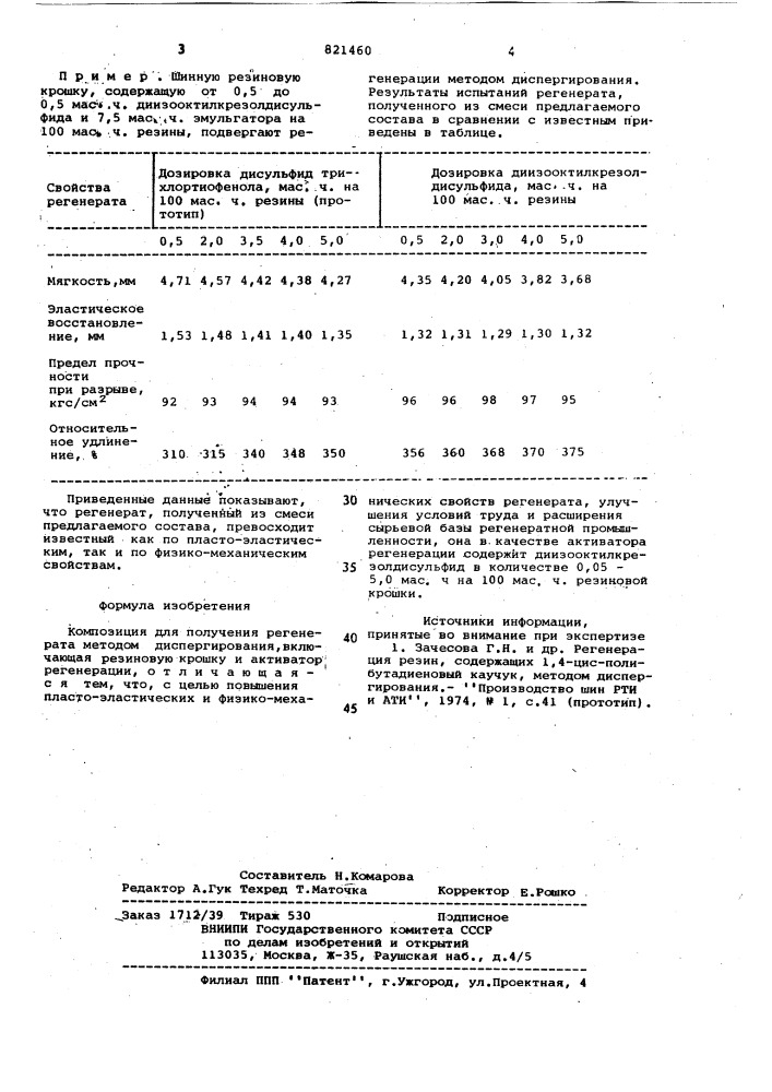 Композиция для получениярегенерата (патент 821460)