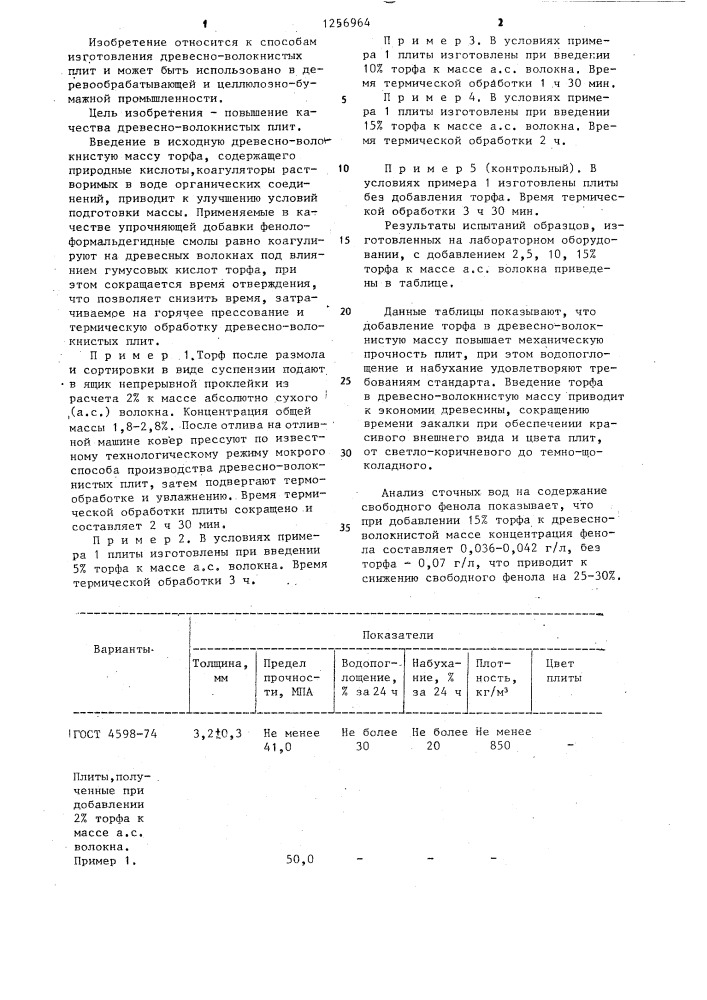 Способ изготовления древесно-волокнистых плит (патент 1256964)