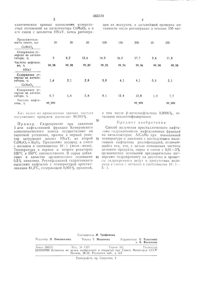 Способ получения кристаллического нафталина (патент 365370)